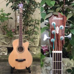 Basse acoustique 5 cordes. Rarement à l’essai mais dispo chez BC Ibanez – AEB105E Naturel